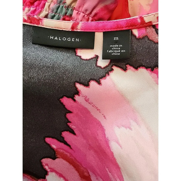 Halogen Size Medium Floral Long Sleeve Retro Polyester Blouse with Elastic Waist - Picture 7 of 8